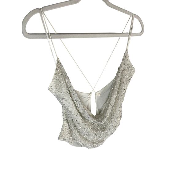 Retrofete Michal Beaded Sequin Crop Top Drape Neck Evening Party Bridal Size L - Picture 4 of 9